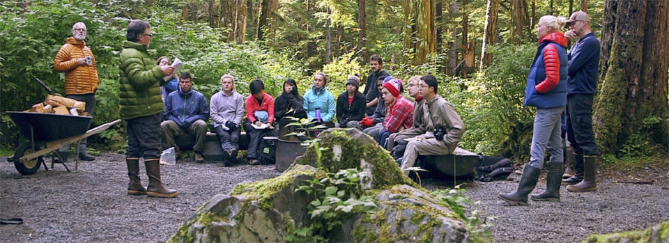 Stanford students in the forest in Southeast Alaska