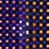 Colorized transmission electron microscopy of ceria ultrathin film reveals that individual atoms (shown as dots) shift under intense pressure.