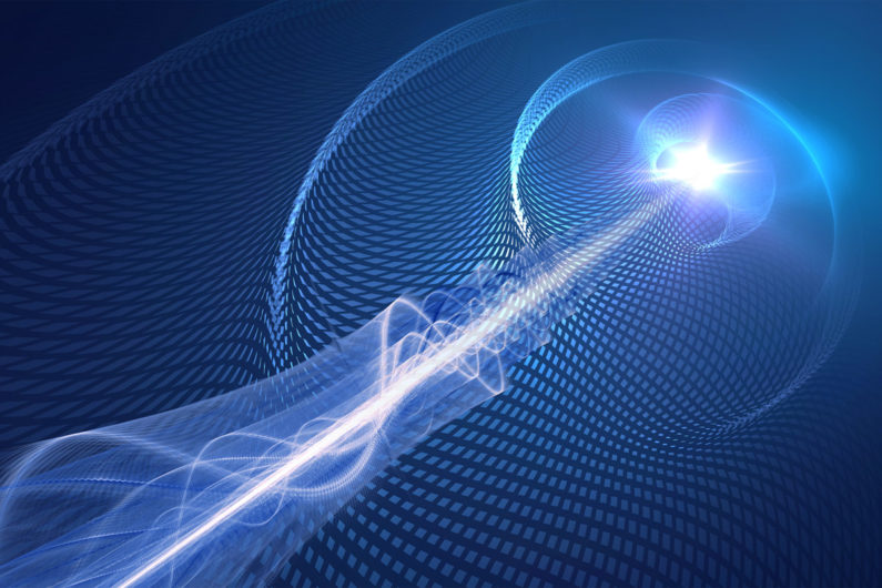 Illustration of light interacting with electrons