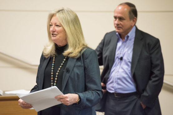 Karen Cook in foreground, Matthew Snipp in background