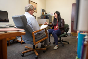 Natty Jumreornvong meets with her adviser, Professor Don Barr