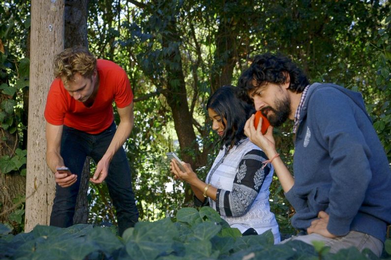 Felix Hol, left, Haripriya Mukundarajan and Manu Prakash 