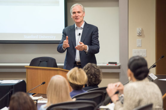 President Marc Tessier-Lavigne speaking to the Faculty Senate at its 10/27/17 meeting.