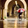 Bicyclist with umbrella