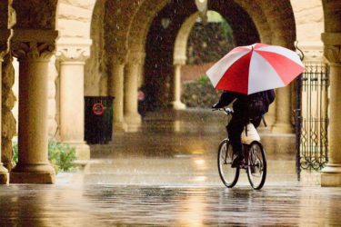 Bicyclist with umbrella