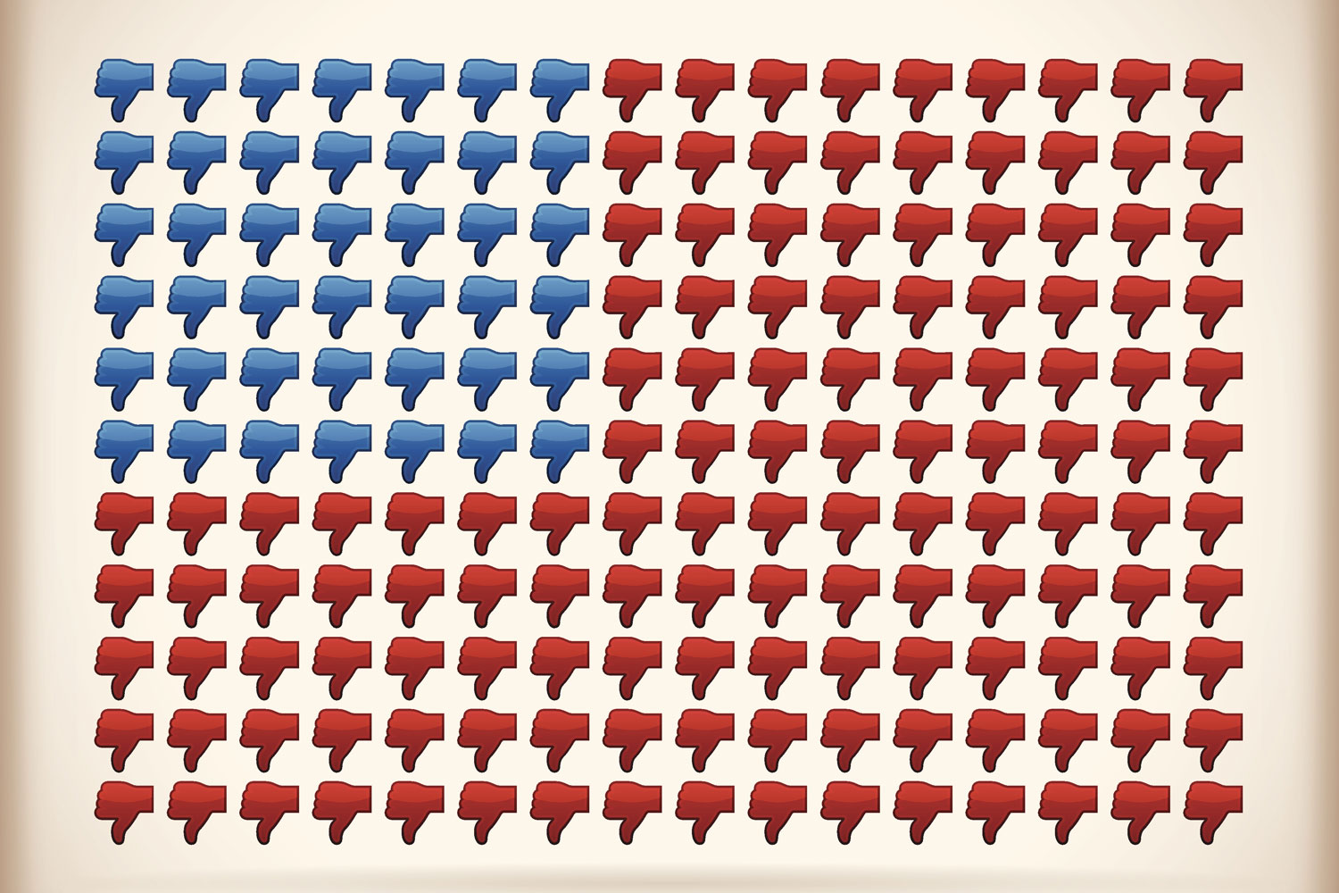 representation of American flag made up of thumbs-down symbols to represent Americans' dissatisfaction with Congress