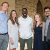 Senior class presidents, from left, Jack Seaton, Madilyn Ontiveros, actor and commencement speaker Sterling K. Brown, senior class presidents Rachel Morrow and Ibrahim Bharmal.