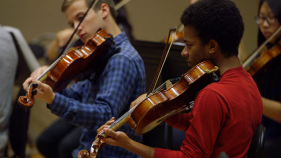 SSO students rehearse at Bing Studio