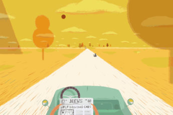 illustration of self-driving car heading toward an object in the road