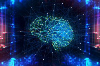 Artificial Intelligence digital concept; illustration of brain as connected network