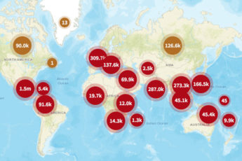 Map shows where online learners who have taken Stanford’s free public courses are from.