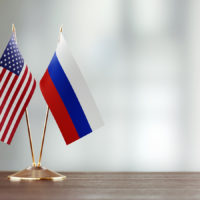 American and Russian flag pair