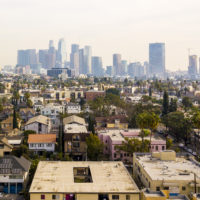 Los Angeles downtown skyline with residential area in foreground