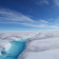 A fast-flowing meltwater stream in Store Glacier, Greenland.