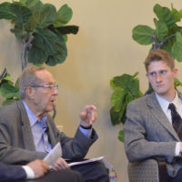 Former U.S. Secretary of Defense William J. Perry in conversation with Jonah Glick-Unterman, ’20, at a symposium hosted by the Stanford Nonproliferation Activism Project.