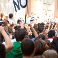 crowd of people protesting