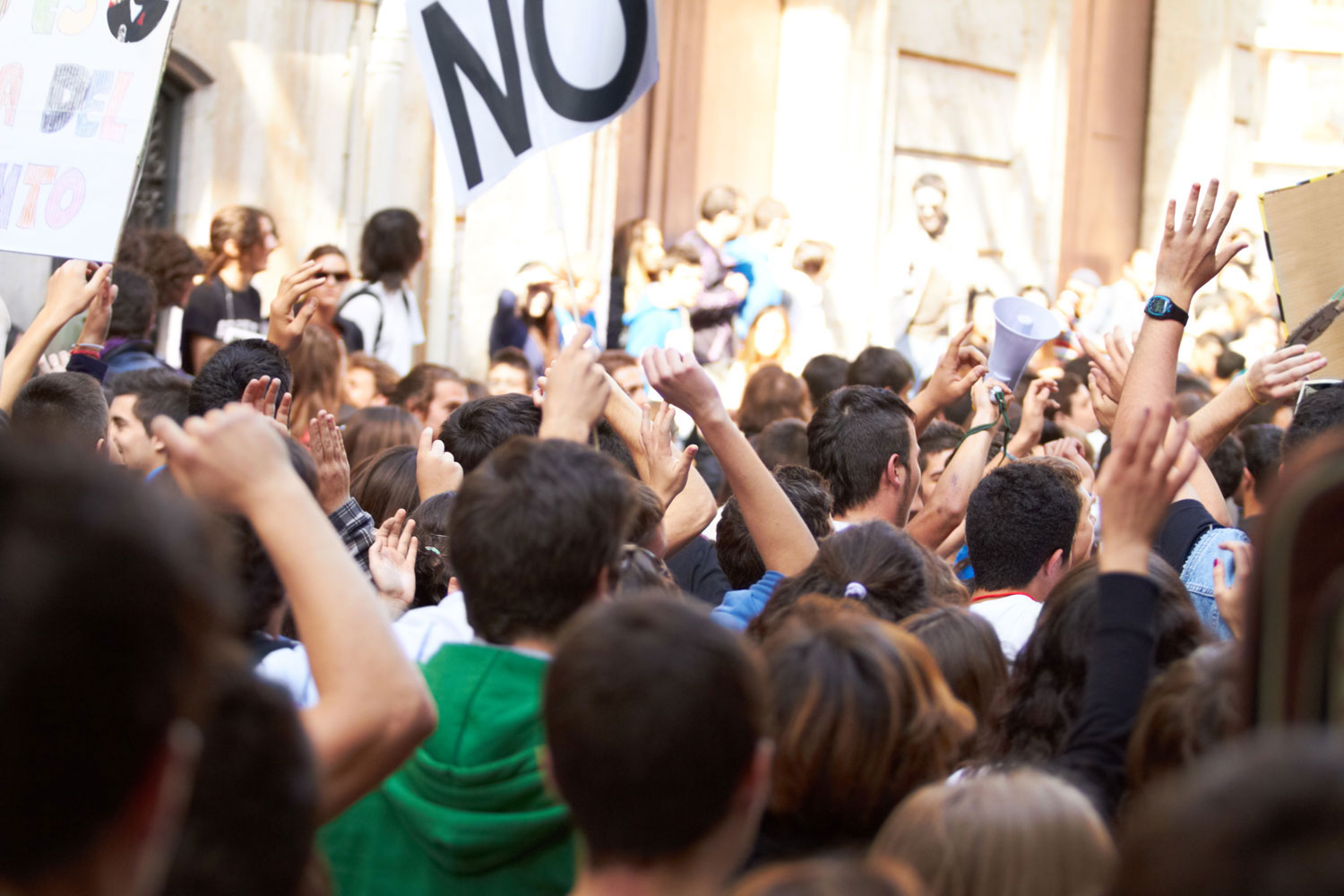 crowd of people protesting