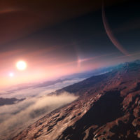 artist's rendering of an exoplanet seen from its moon