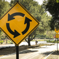 roundabout traffic sign on campus