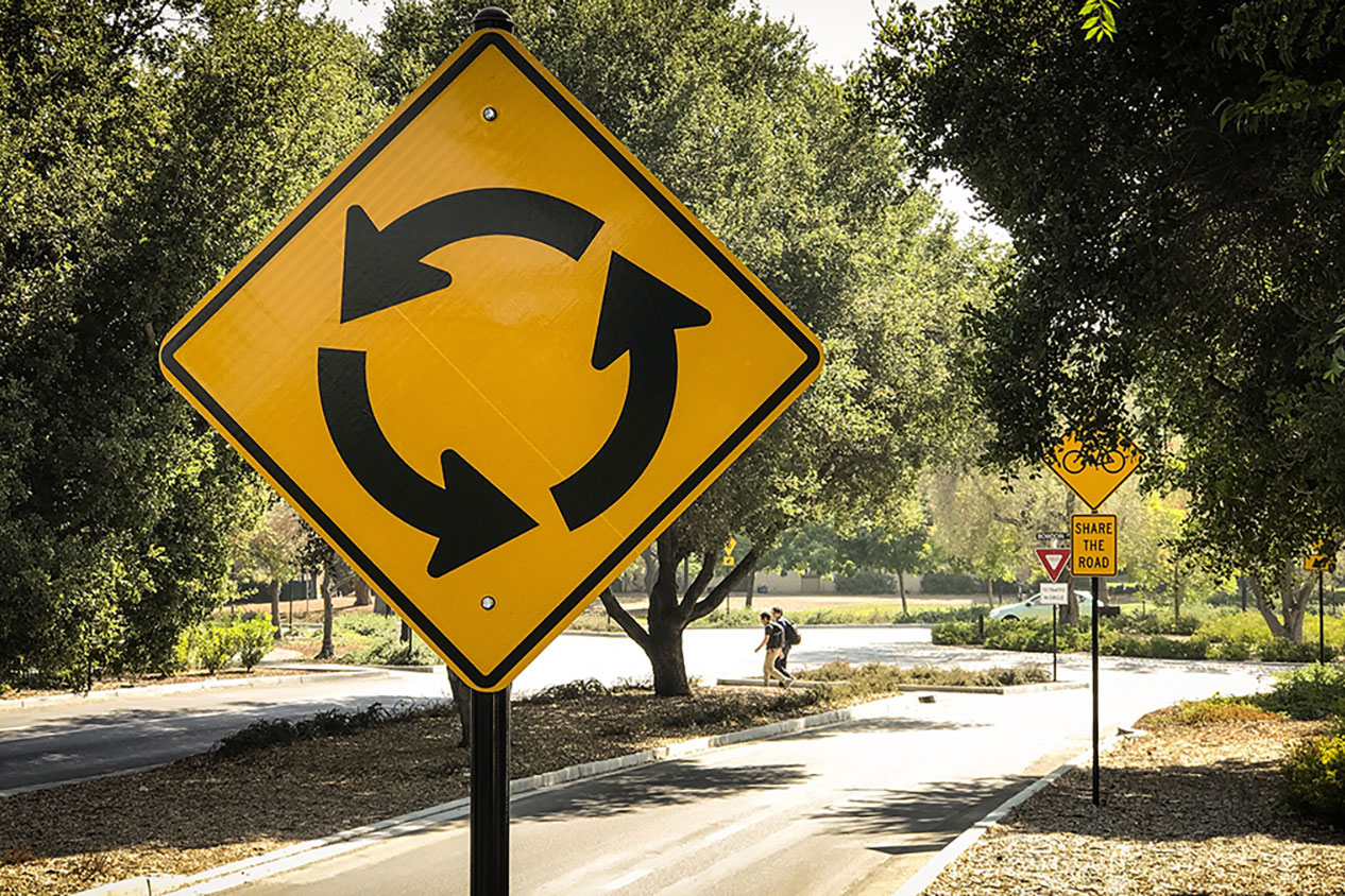 roundabout traffic sign on campus