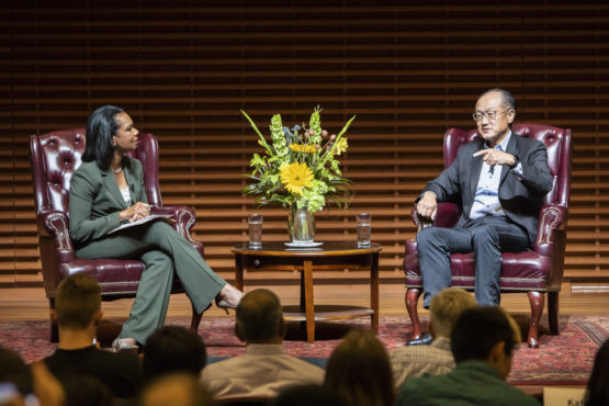 World Bank Group President Jim Yong Kim speaks with Stanford Professor Condoleezza Rice.