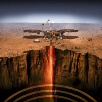 An artist’s illustration shows the InSight lander on Mars.