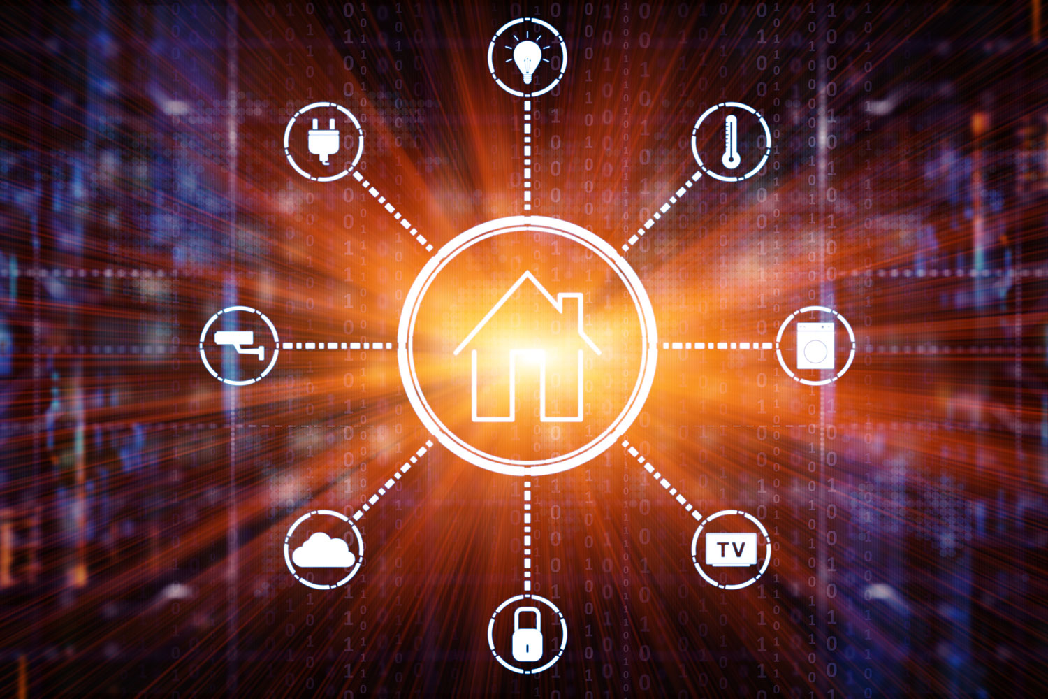 artist's conceptual illustration of a home network of internet-enabled devices