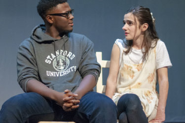 Actors Charles L. Wattley III (Trigorin) and Davis Leonard (Nina) in rehearsal.