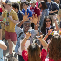 Admits are welcomed on the way into Frost Amphitheater on Thursday afternoon.