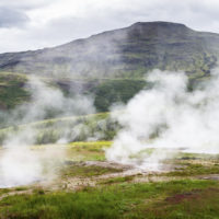 Steam rising through rock