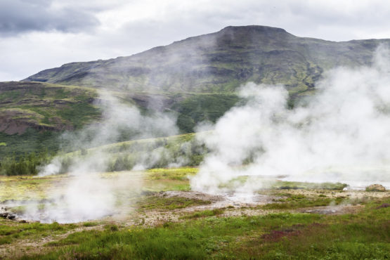 Steam rising through rock