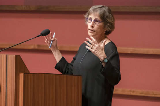 Debra Satz at the lectern