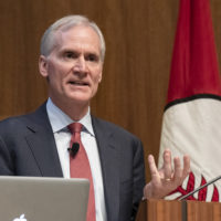 Marc Tessier-Lavigne speaks at the lectern