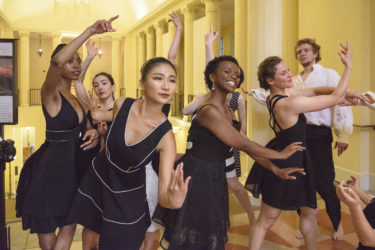 Chocolate Heads perform in the Green Library Rotunda.