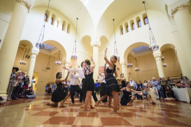 Chocolate Heads perform in the Green Library Rotunda.