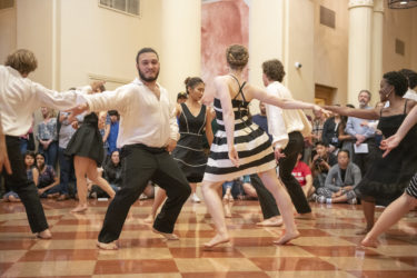 Chocolate Heads perform in the Green Library Rotunda.