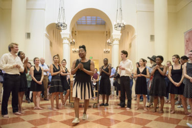 Aleta Hayes, lecturer in Dance, introduces The Chocolate Heads after the performance.