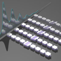 Artist's impression of an array of nanomechanical resonators designed to generate and trap sound particles, or phonons.