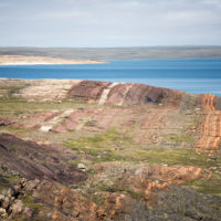 Drone photo of deformed Costello formation in Belcher Islands, Canada