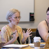 Claire Francis, left, and Kyle Ostrum during class.