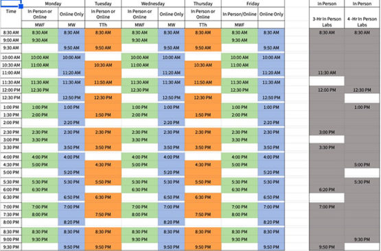 New daily course meeting schedule