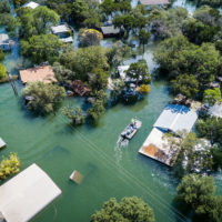 Water rescue crew on site searching for survivors after flooding