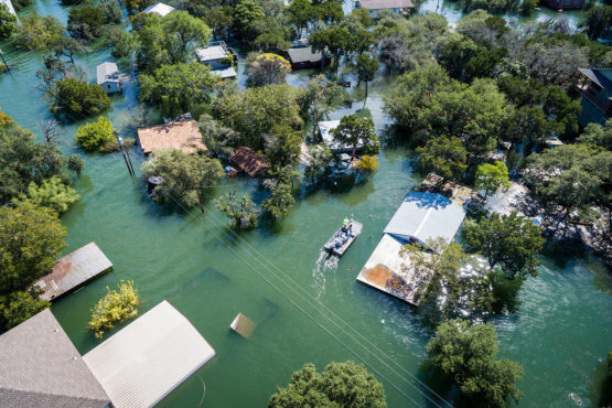 Water rescue crew on site searching for survivors after flooding