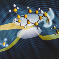 illustration of ring-shaped molecules excited by light